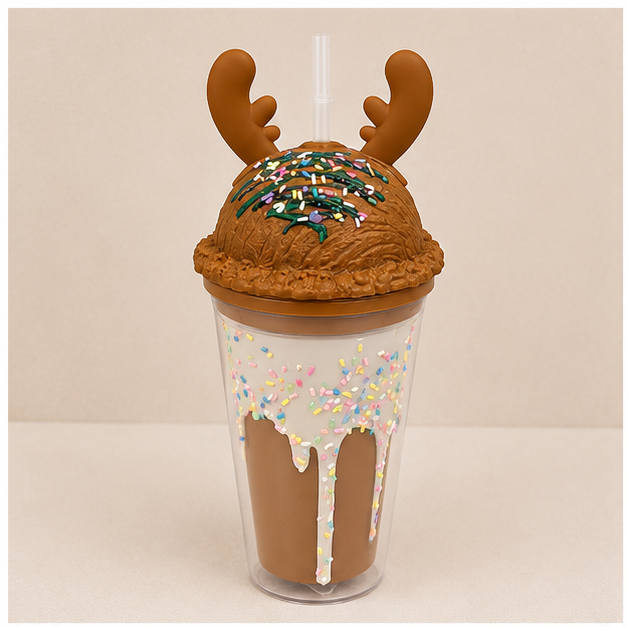 Brown Plastic Sipper Bottle with Fun Dessert Lid (YM650)