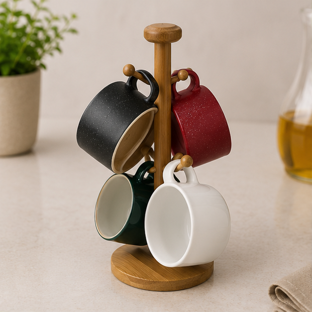 Ceramic Cup Set 4PC with Multi Holder(YM1739)