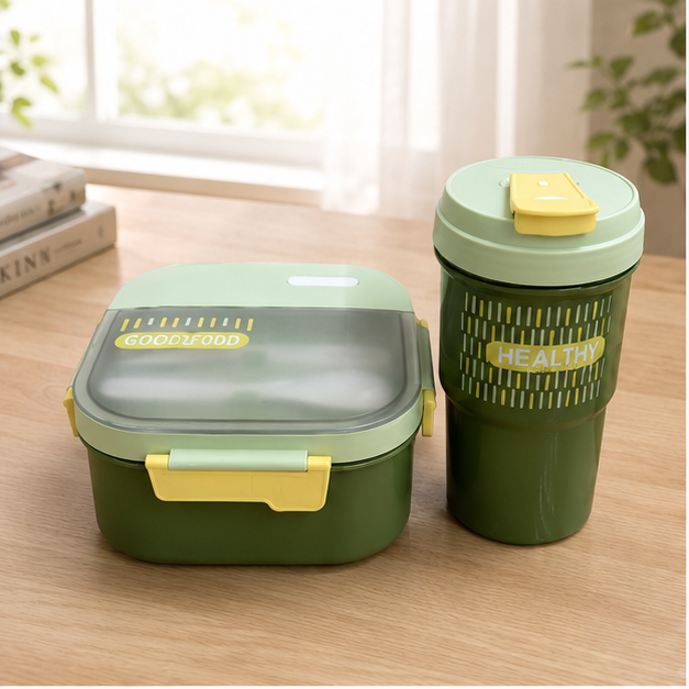 Kids Lunch Box &amp; Bottle Set Green (YM2477)