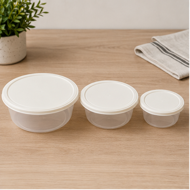 Plastic Storage Container Set of 3 Cream (YM2727)