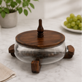 Glass Serving Pot with Wooden Lid & Stand Holder (YM2393)