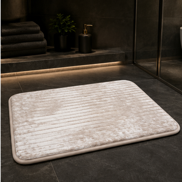 Soft Beige Striped Plush Door Mat for Home Entrance (YM1875)