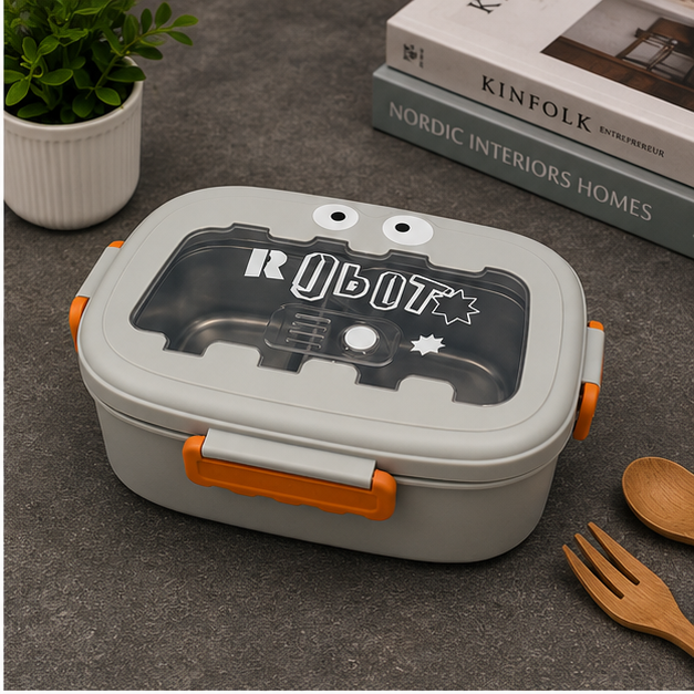 Kids Stainless Steel Robot Lunch Box Grey (YM2501)