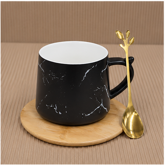 Black Sweet Mug Plate & Spoon Set (YM1741)