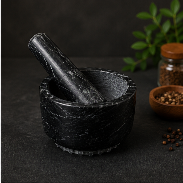 Black Marble Mortar & Pestle (YM136)