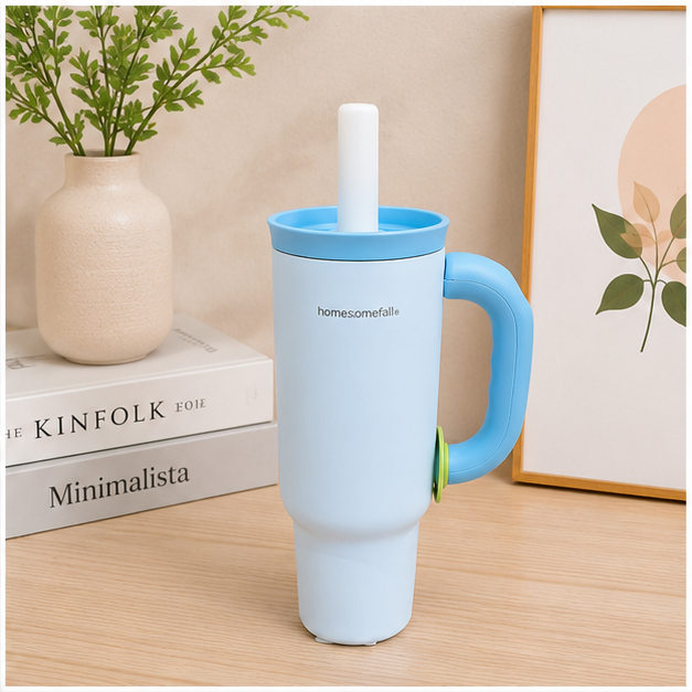 Blue Insulated Tumbler with Handle and Straw (YM2620)