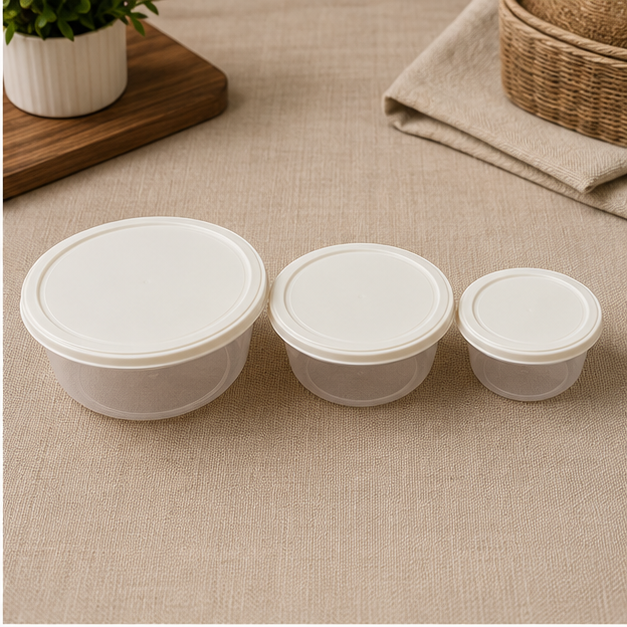 Plastic Storage Container Set of 3 Cream (YM2727)