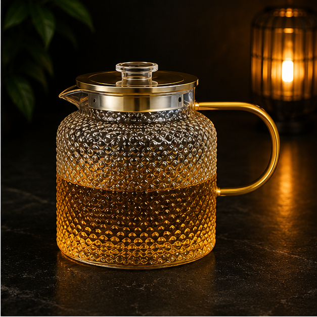 Textured Glass Water Jug with Gold Handle (YM166)