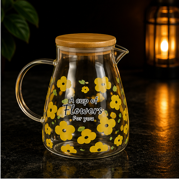 Printed Glass Water Jug with Floral Design (YM165)