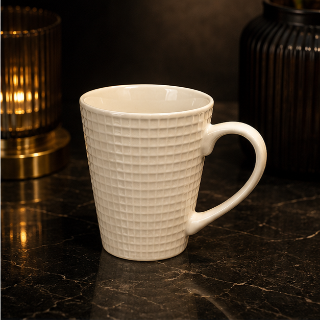 Elegant White Ceramic Textured Coffee & Tea Mug (YM781)