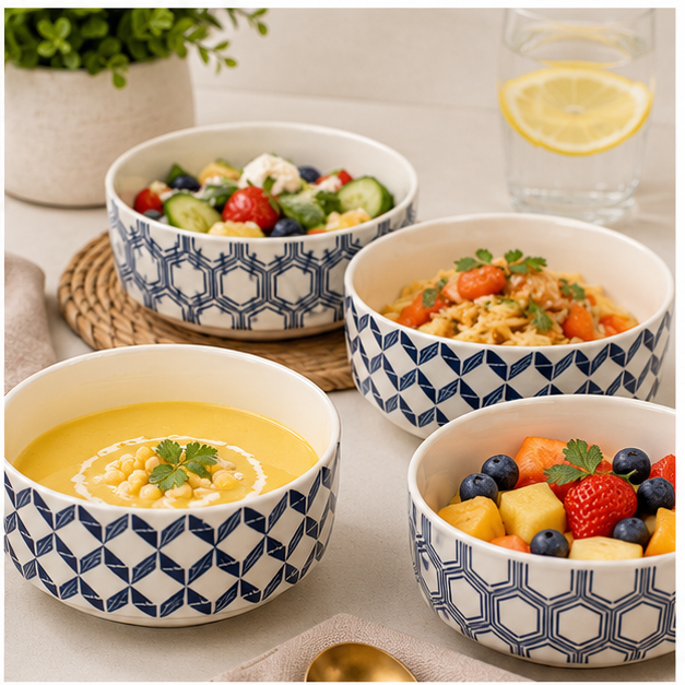 Ceramic Soup Bowl Set with Assorted Patterns (YM2837)