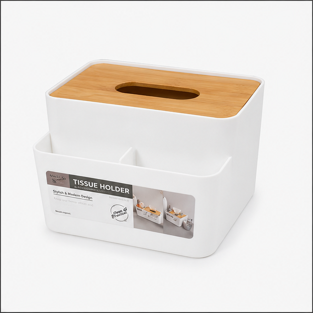 White Tissue Box Holder and Organizer - (YM563)