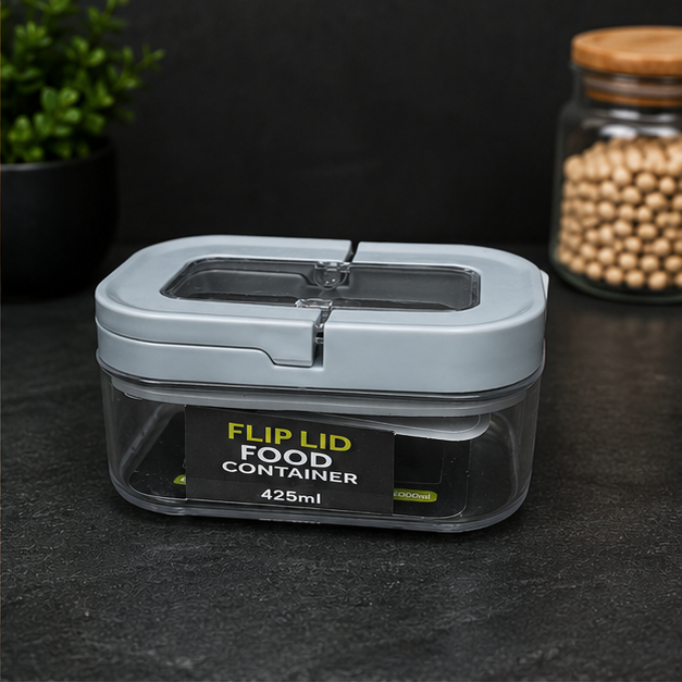 Flip Lid Food Storage Container Grey 425ML (YM293)