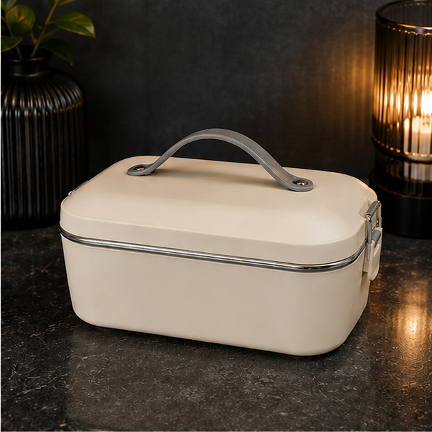 Premium White Lunch Box with Carry Handle for Office, School & Travel (YM698)
