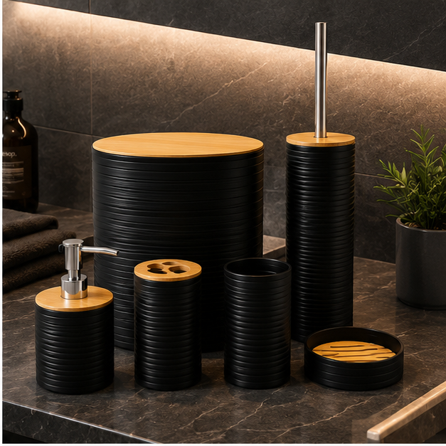 6-Piece Bathroom Accessories Set Black (YM258)