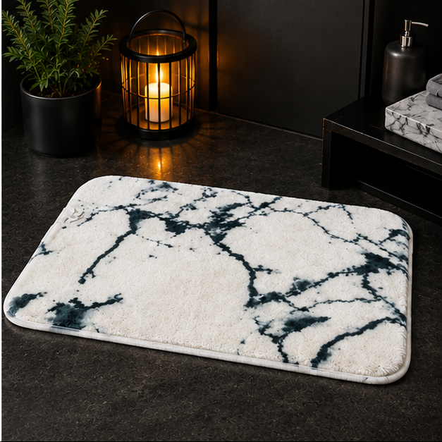 Soft White Marble Print Bath Mat for Bathroom (YM2090)
