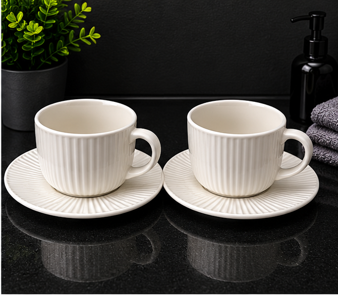 Ceramic Cup Set White – Premium Drinkware Set of 4 (YM789)
