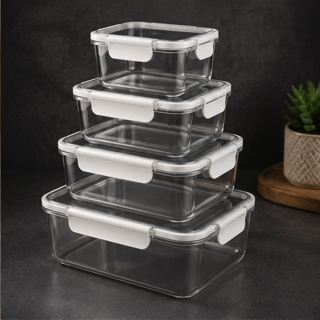 Airtight Plastic Storage Container Set of 4 - White (YM678)