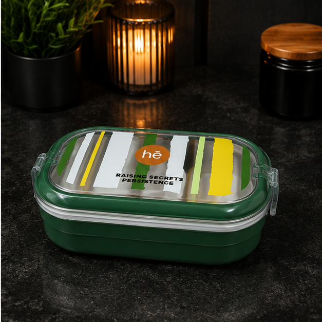 Green Plastic Lunch Box with Cutlery for Kids & Adults (YM2157)
