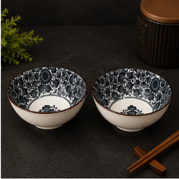 Ceramic Serving Bowl Set of 2 White Floral (YM1765)