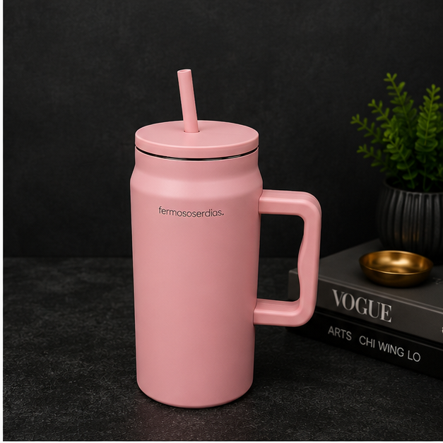 Premium Pink Insulated Tumbler with Handle & Straw (YM2631)