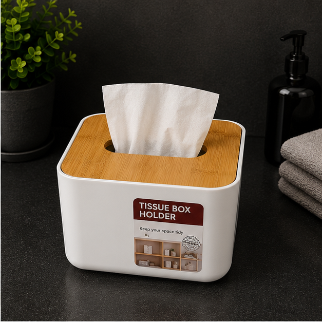 Tissue Box Holder – White Modern Tissue Organizer (YM561)