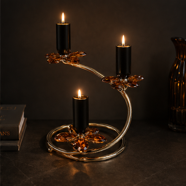 Gold Floral Swirl 3-Light Candle Holder (YM1118)
