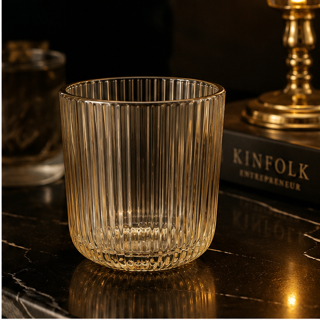 Golden Ribbed Glass Drinking Cup (YM619)