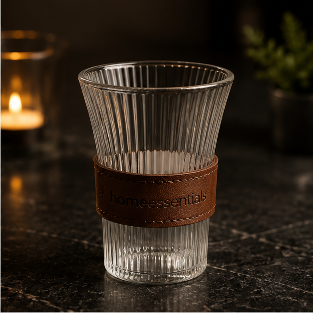 Transparent Ribbed Glass Cup with Sleeve Grip (YM1547)
