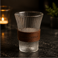 Transparent Ribbed Glass Cup with Sleeve Grip (YM1547)