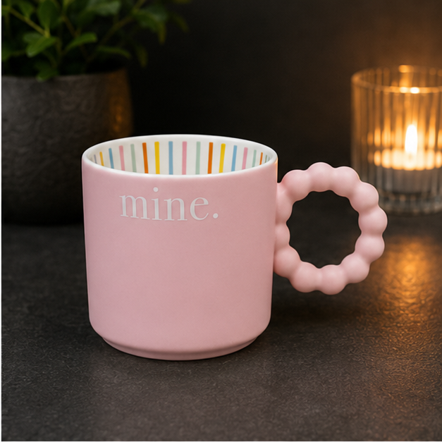 Pink Ceramic Coffee Mug with Ring Handle (YM2833)
