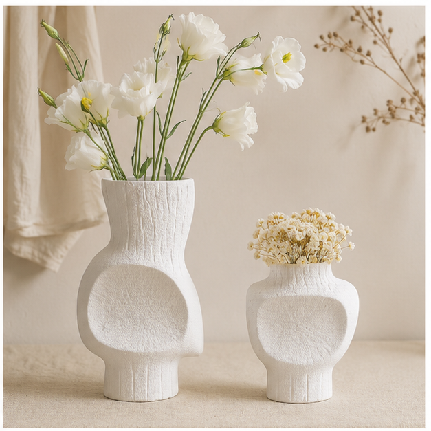 Minimalist White Ceramic Flower Vase for Modern Interiors (YM2351)