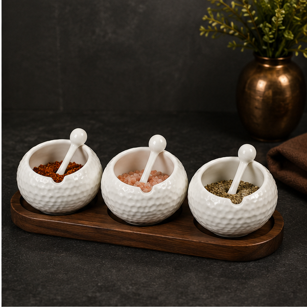 Ceramic Condiment Set with Tray White (YM2377)