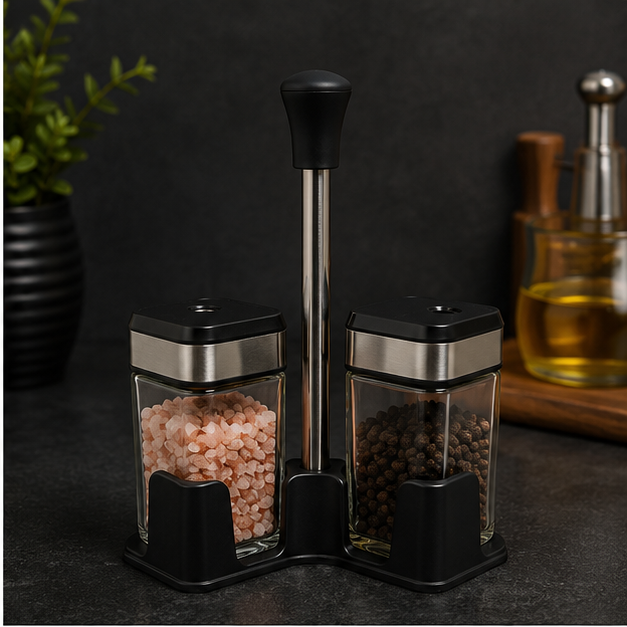 Glass Seasoning Jar Set with Stand - Set of 2 (YM072)