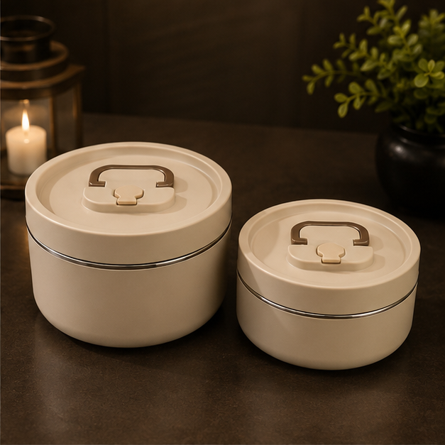Insulated Lunch Box Beige 2PC Stainless Steel (YM2138)