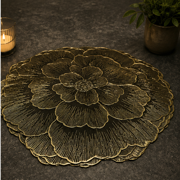 Luxury Floral Black Table Mat Set of 6 (YM2663)