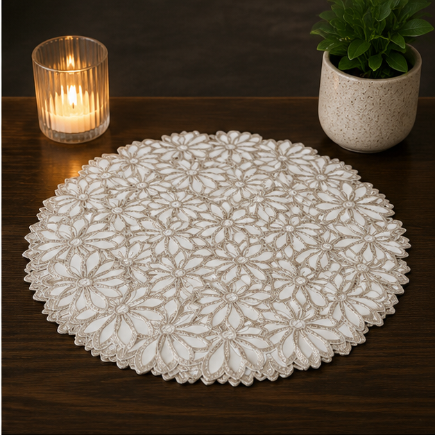Floral Table Mat Set of 6 Gold (YM2660)
