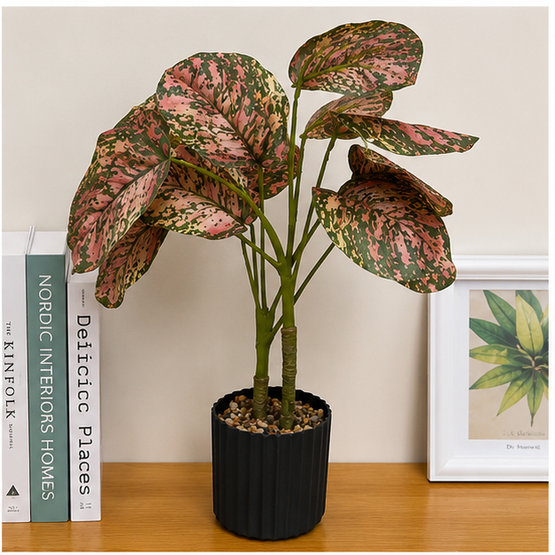 Artificial Caladium Leaf Plant in Black Pot (YM2252)