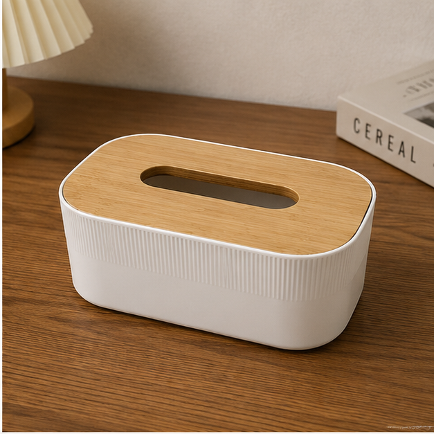 Tissue Paper Box with Wooden Lid White (YM2712)