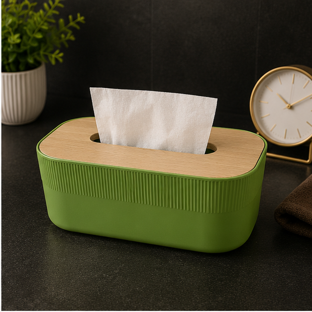 Tissue Paper Box with Wooden Lid Green (YM2712)