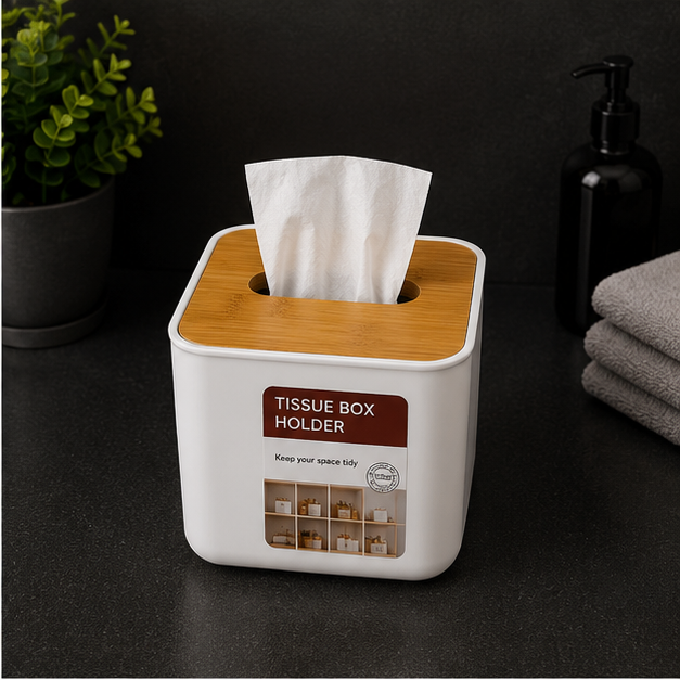 Tissue Box Holder – White Compact Tissue Organizer (YM562)