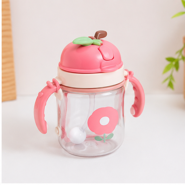 Pink Kids Water Bottle with Straw & Carry Handle (YM495)