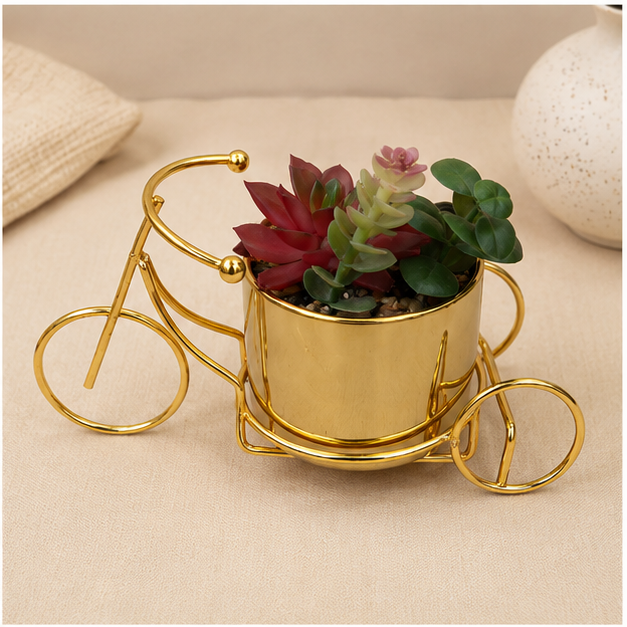 Gold Bicycle Planter with Artificial Succulent (YM2239)