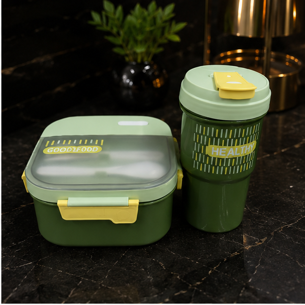 Kids Lunch Box &amp; Bottle Set Green (YM2477)