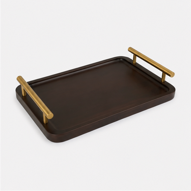Signature Wooden Serving Tray with Gold Handles (YM2380)