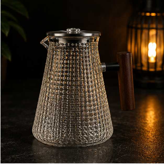 Textured Glass Water Jug with Wooden Handle (YM162)