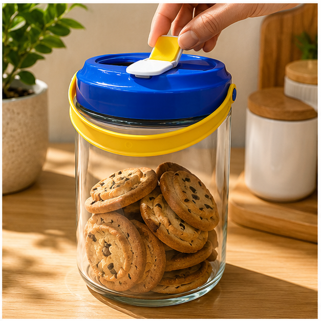 Blue Glass Storage Jar with Handle 1600ML (YM1380)