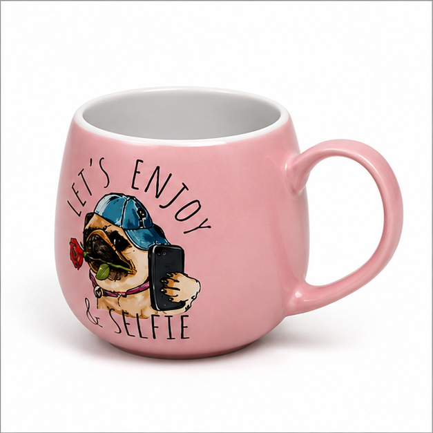 Pink Ceramic Coffee Mug with Travel Print Design (YM2831)