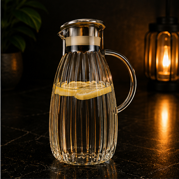 Amber Glass Jug & Glass Set - Set of 7 (YM169)