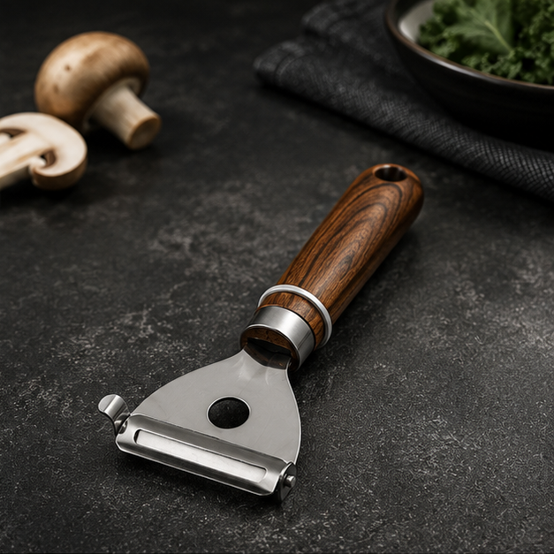 Stainless Steel Kitchen Peeler with Brown Handle (YM107)